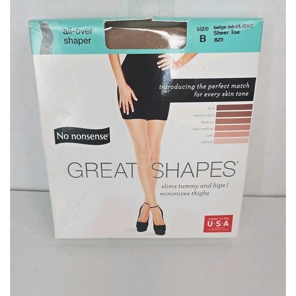 No Nonsense Great Shapes Pantyhose All Over Shaper Size B‎ Beige Mist Sheer